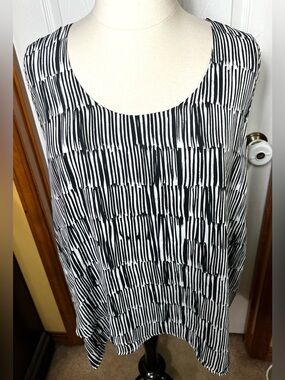 Lightweight Tank Top Sleeveless Blouse Black/White Striped Plus Size 3X